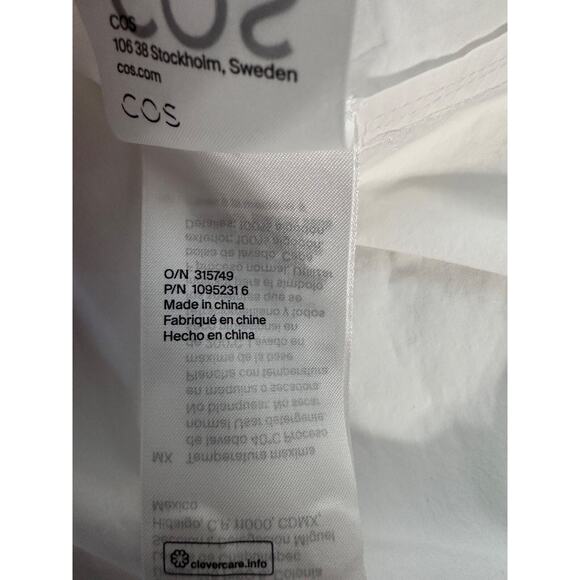 COS Women Button Up Shirt Size 10 Classic Minimalist White Timeless Macrame Work - Picture 12 of 16